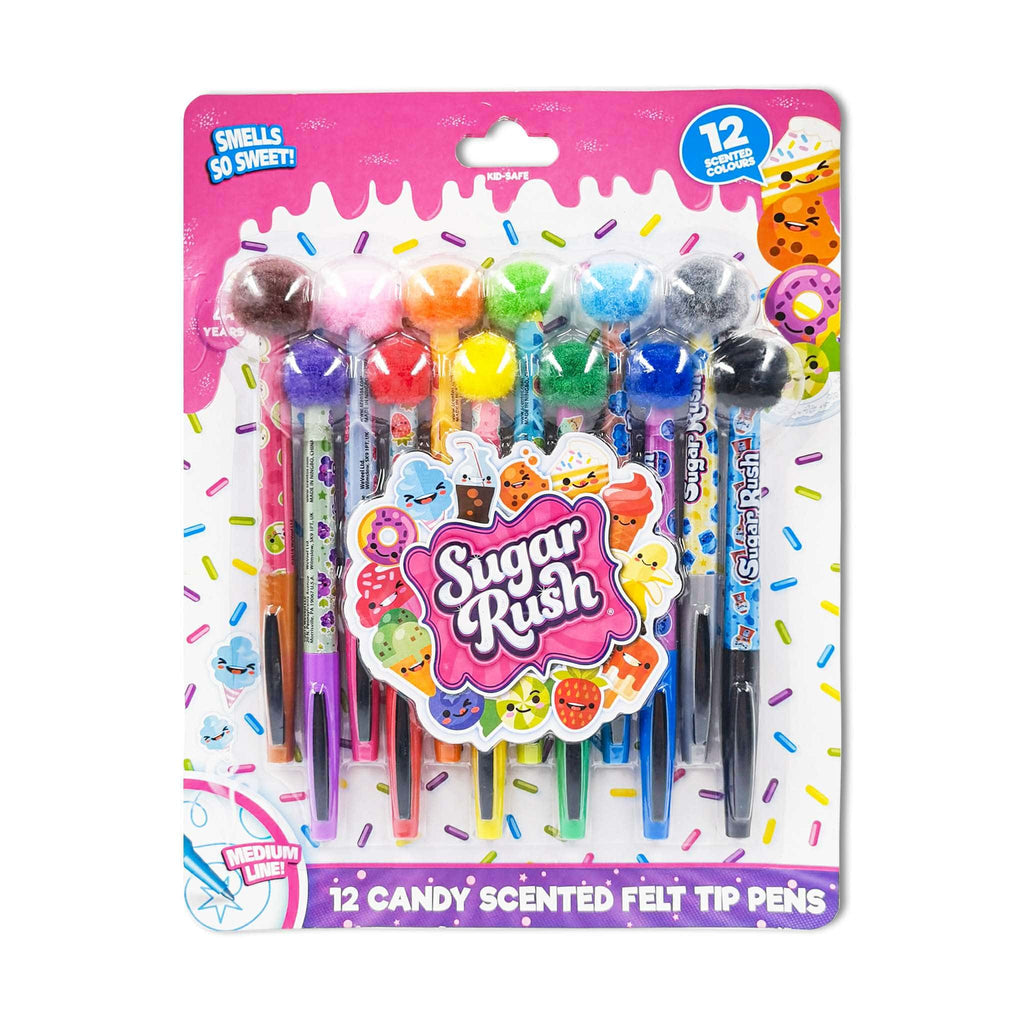 ShopScentos Gel Pen Sugar Rush® Scented Pom Pom Felt Tip Pens 12 Pack