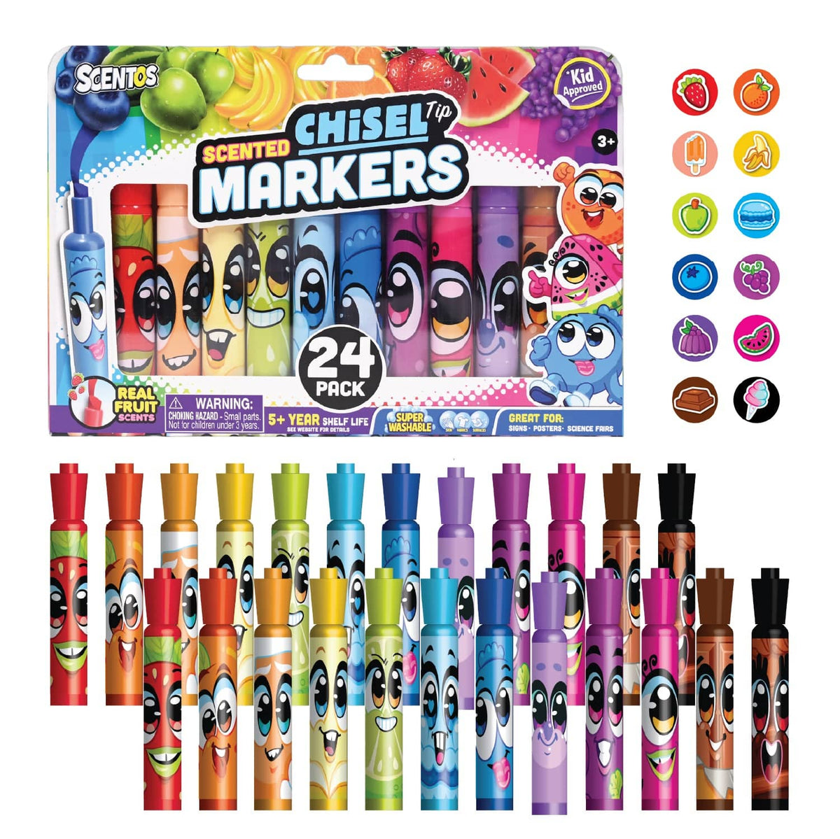 Scentos® Fruit-Scented Chisel-Tip Markers - Brights - 24 Count Set