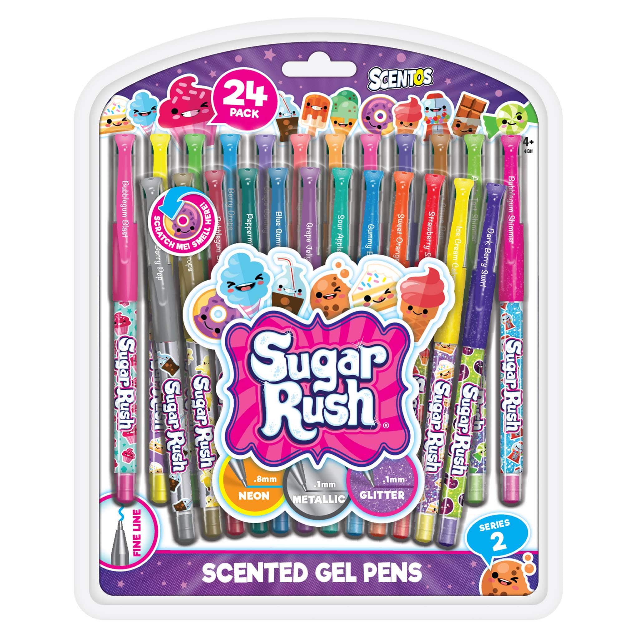  Scentos Scented Gel Pens - 24-Count - Assorted Color Pens for  Kids or Adults in Sugar Rush Candy Scents - Cool Writing & Journaling Gift  Idea : Office Products