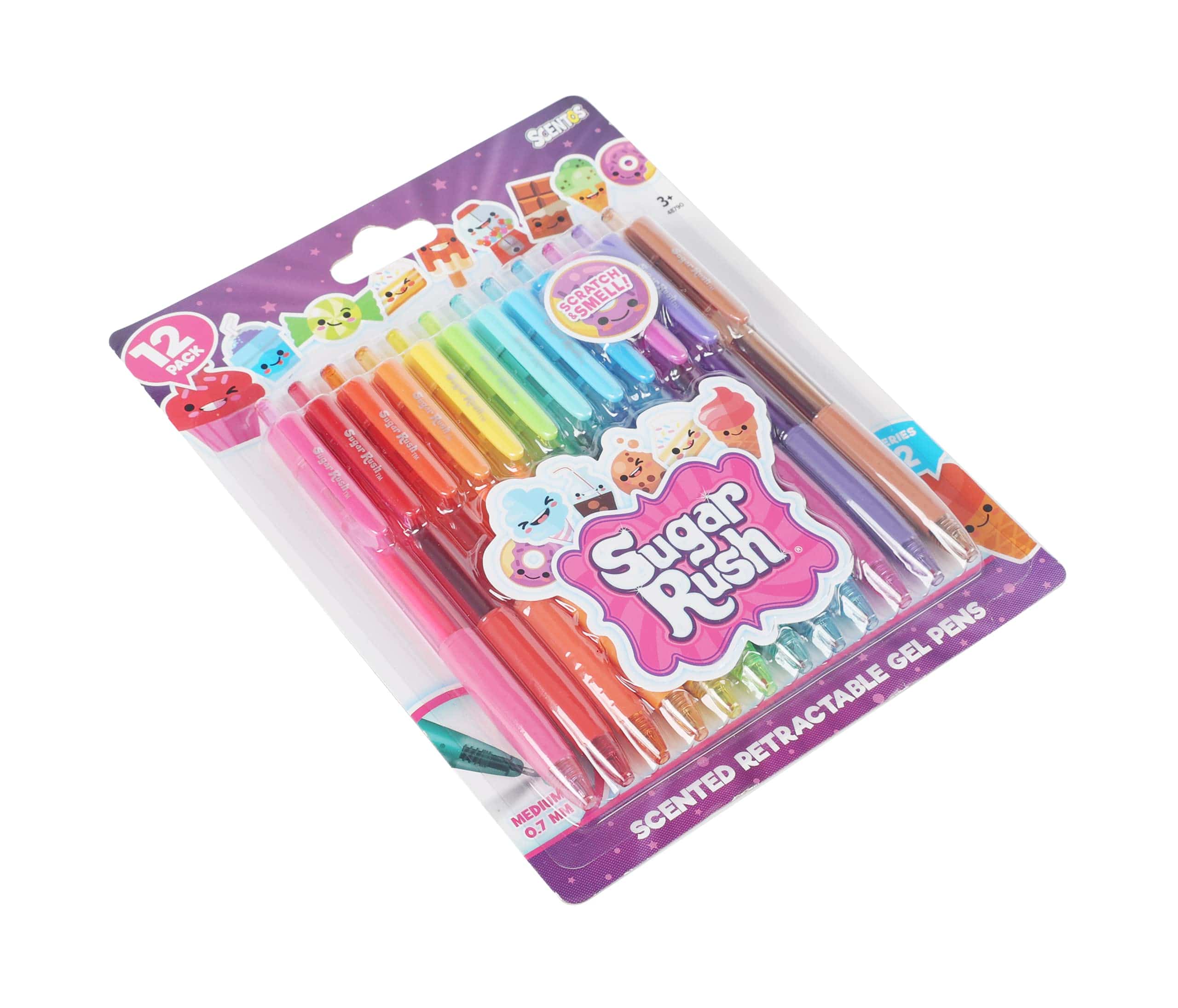 Scentos Sugar Rush Colored Gel Pens for Kids - Candy Scented Pens - Medium Point Gel Pens for Coloring - for Ages 4 and Up - 12 Count (Retractable)