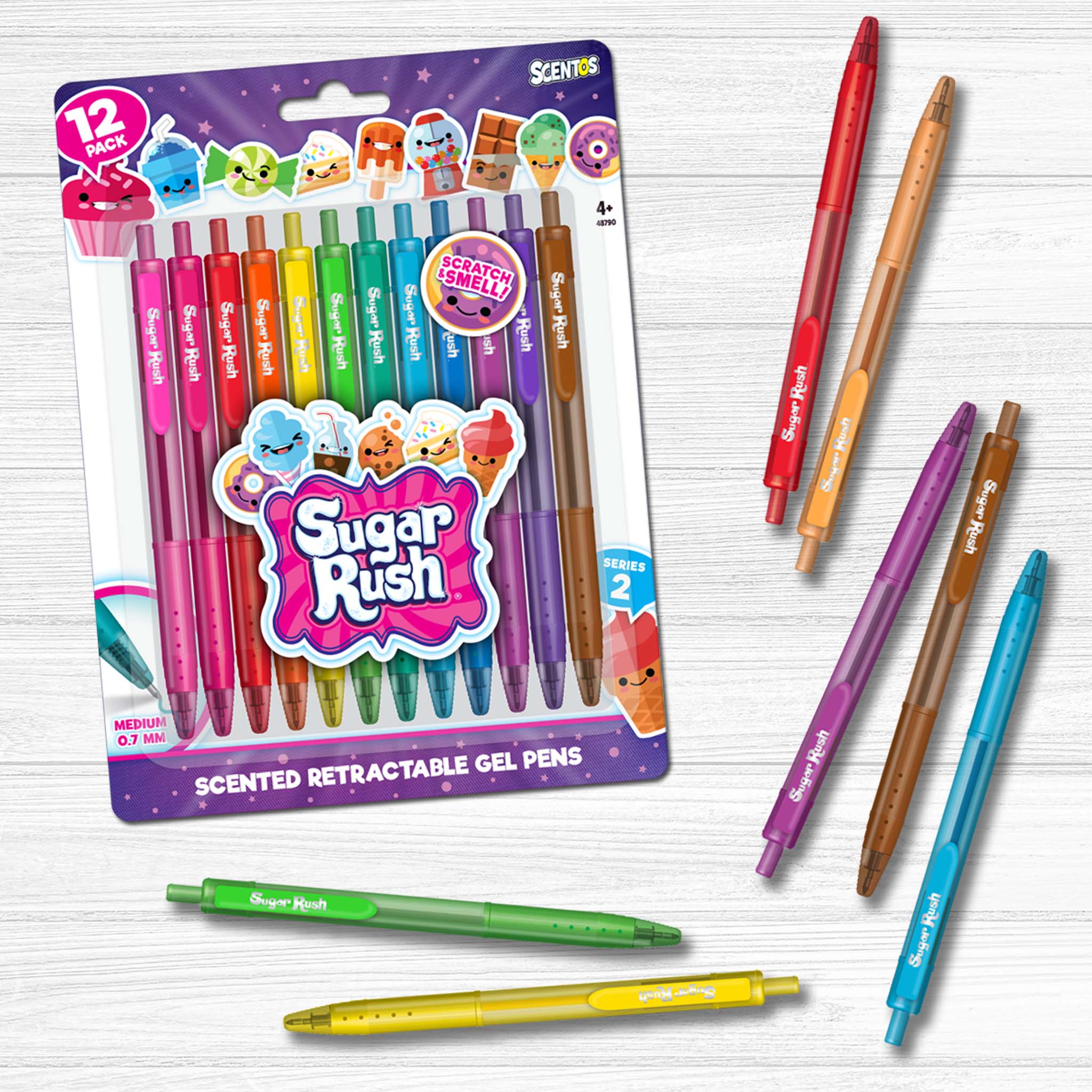 Scentos Sugar Rush Colored Gel Pens for Kids - Candy Scented Pens - Medium Point Gel Pens for Coloring - for Ages 4 and Up - 12 Count (POM)