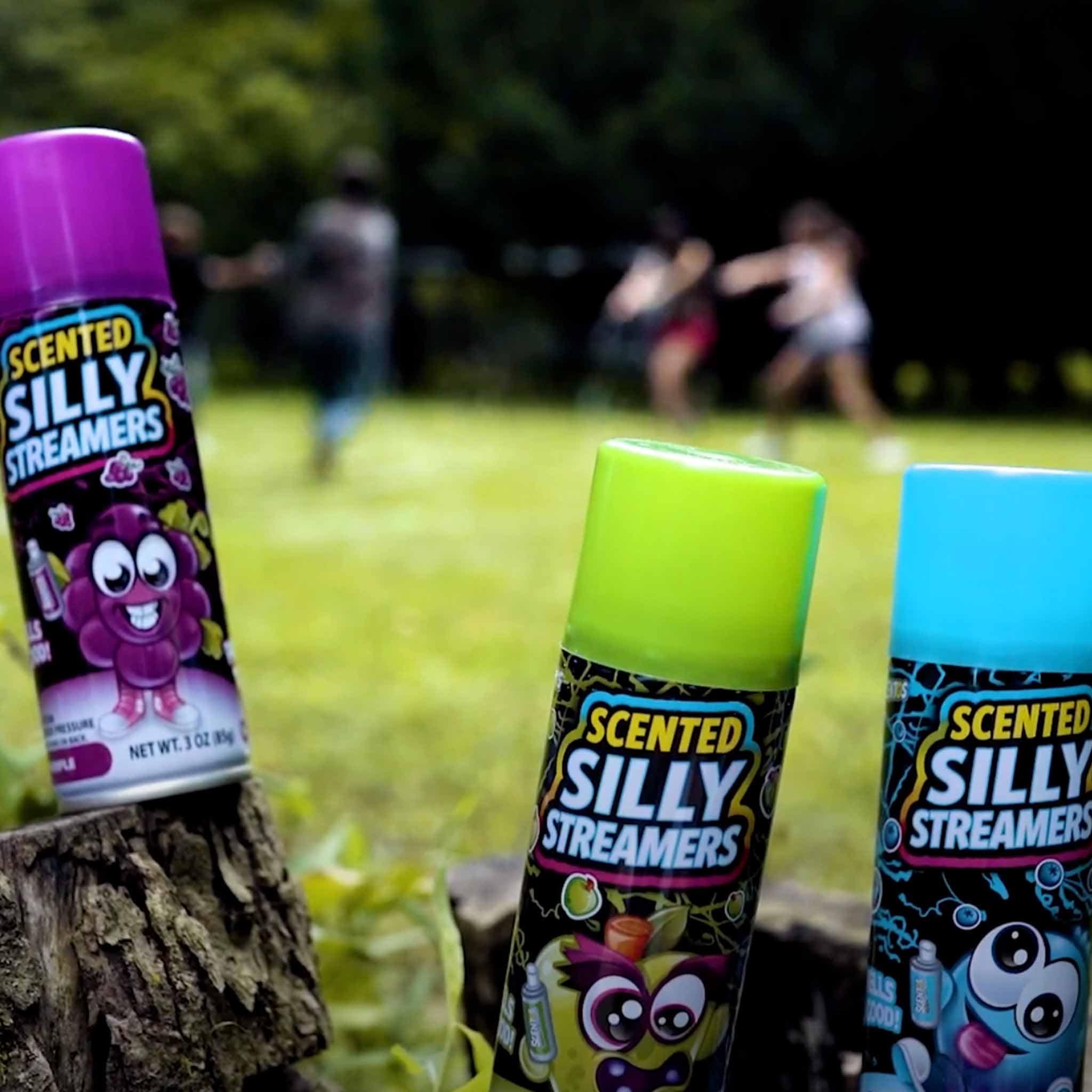 thumbnail image 2 of Scentos Scented Silly Streamers – 12-Pack Party String Spray Cans In 4 Colors & Scents 2 of 14